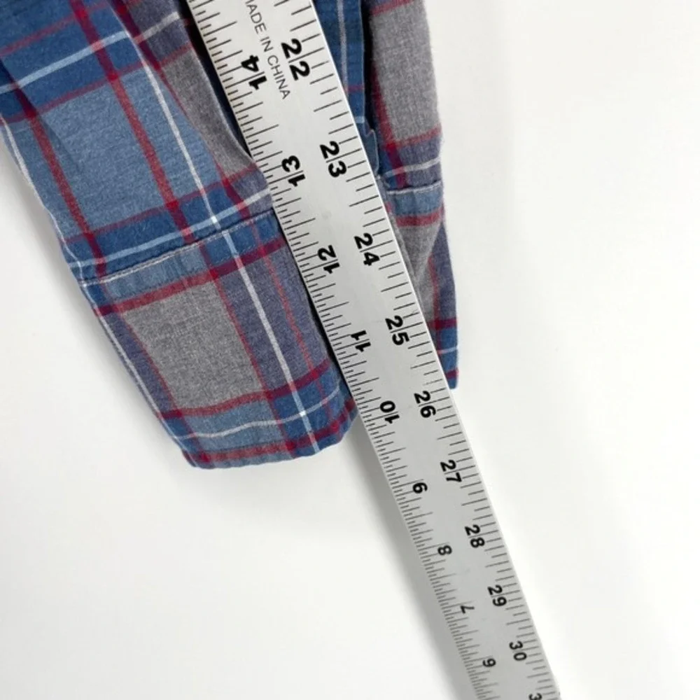 J Crew Plaid Button Down Shirt Mens XL Blue Gray Red Long Sleeve Cotton Casual‎